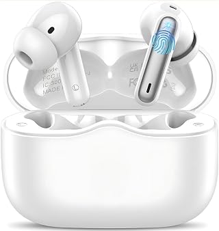Fone De Ouvido Bluetooth 5.4, Com Borrachinhas, Compatível Com Todo Celular, Cancelamento Ruído, Bateria 16 Horas, Microfone, Controle Touch