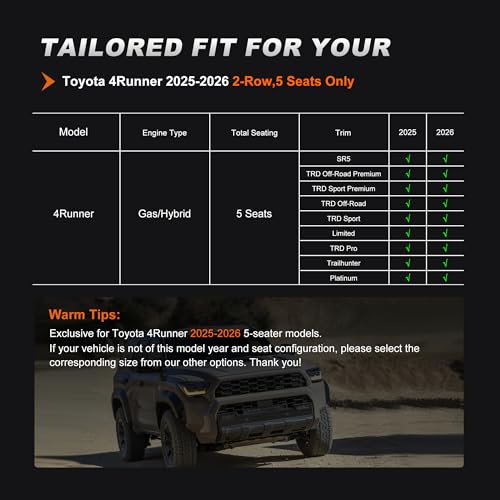 Image of AOMSAZTO Custom Fit Seat Covers for Toyota 4Runner 2025 2026 Full Set Faux Leather Car Seats Cover for 4Runner Accessories Black(5 Seats Model Only)