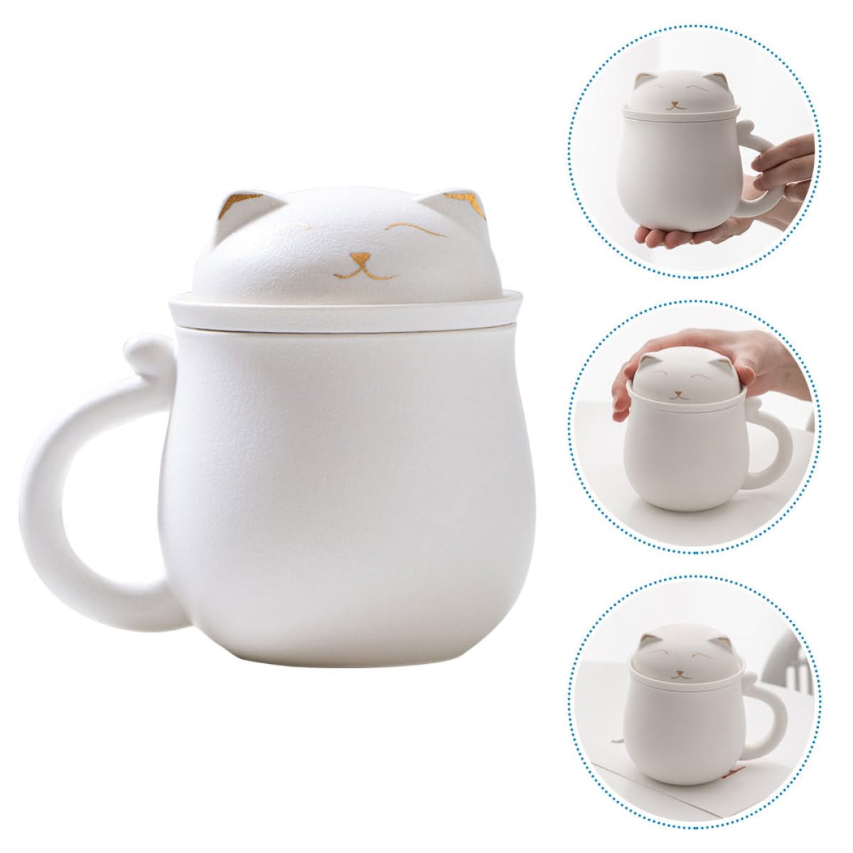 Artibetter Grosse Tasse à Café avec Infuseur et Couvercle en Céramique Blanche 350ml pour Bureau et Protection de Bureau