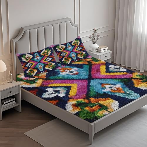 Housse de couette rétro boho microfibre douce parure complète avec fermeture éclair EL67&A
