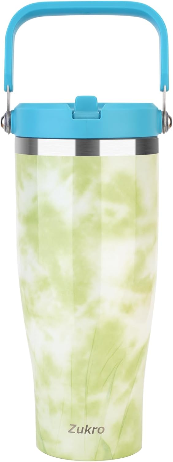 Zukro 40 OZ Tumbler With Top Carry Handle, Triple-Wall Vacuum Insulated Tumbler With Flip Straw Keep Drinks Cold 24 Hours for Gym, Outdoors, Fit in Cupholder, Leakproof Stainless Steel Water Bottle