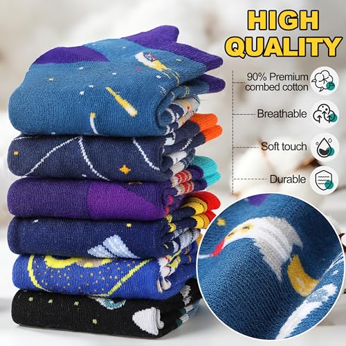 Welwoos Kids Boys Ankle Socks No Show Low Cut Funny Cute Cartoon Novelty Cotton Socks 6 Pairs Gifts Stocking Stuffers for Boys Kids(Space,9-14 Y) by Welwoos - Used condition - Image 4
