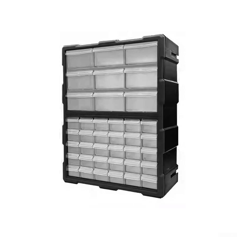 Caja de almacenamiento de plástico con 39 cajones, organizador transparente para tornillos, clavos, taller, oficina, material ABS (negro 39 cajones)