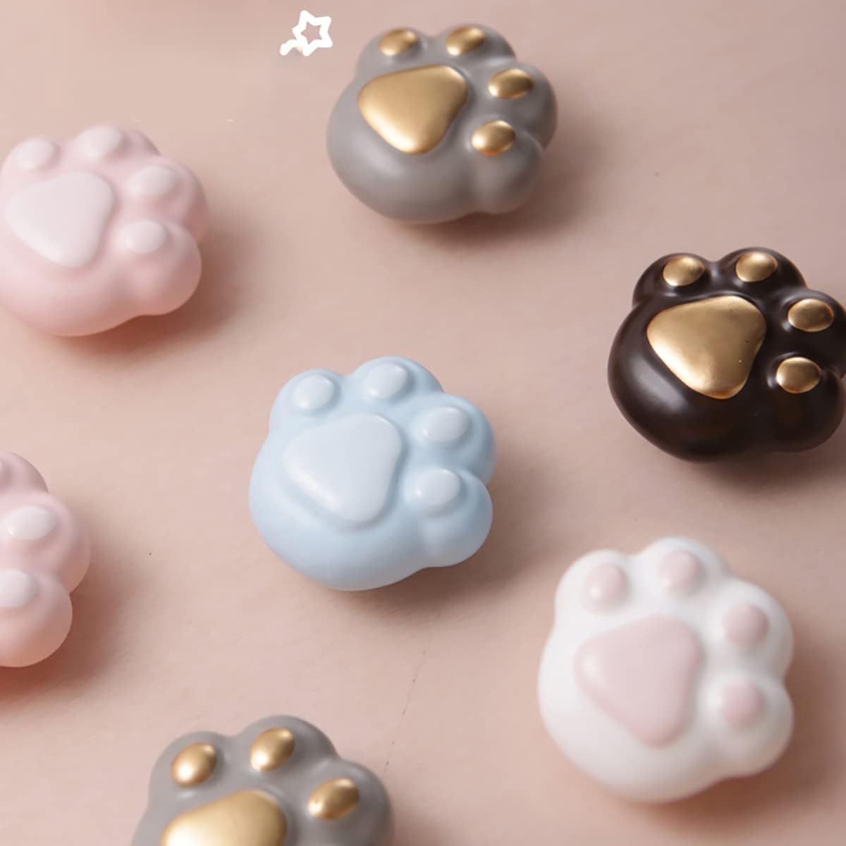 Generic Cabinet KnobDrawer PullCeramic HandlesCupboard KnobDrawer Pull Cat Paw Ceramic Colorfull Children Handles Cabinet Knob 2PCSWhite