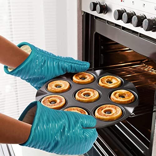 Micacorn Oven Gloves Heat Resistant, Silicone Oven Mitts with Cotton Terrycloth Lining and Twill Silicone Non-Slip Surface for Cooking Baking Grilling BBQ Microwave Gauntlet