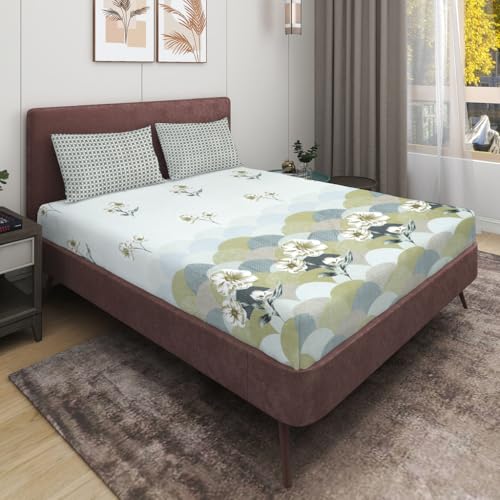 Image of RD TREND Presents Luxurious Supersoft Cotton Feel 210 Tc (100x108 Inch) bedsheet for Double Bed King Size with 2 Pillow Covers Size 18x28 (Heena Floral, King Size 100x108)