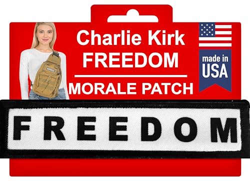 RedheadedTshirts Charlie Kirk Freedom Patch - 1x4 Hook and Loop Tactical Morale Patches for Outdoor Backpacks, Plate Carriers, Vest, Operator Caps, Military Gear, Funny Patches, Tactical Accessories