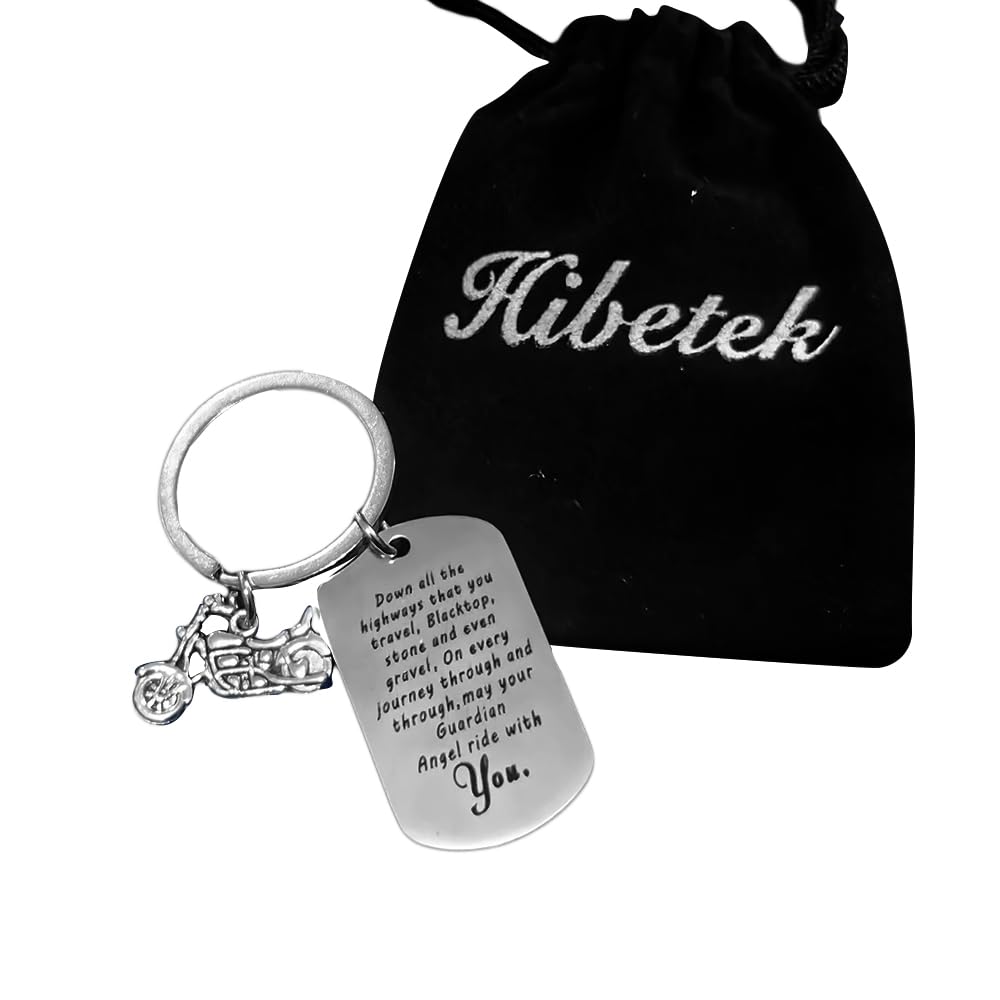Hibetek New Driver Gift Ride Safe Keychain Biker Keychain Motorcycle Keychain May Your Guardian Angel Ride with You Motorcycle Keychain Biker Lover Gift for Boyfriend Husband Dad (Biker Keychain)
