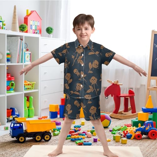 Image of visesunny Boy's 2 Pieces Shirt and Short Set Casual Shirts Short Sleeve Beach Shorts Summer Outfits for 3-10 Years Kids