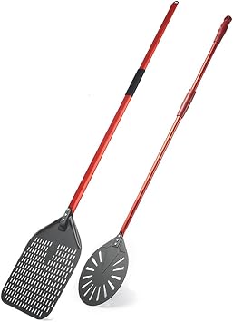 13 inch Pizza Peel with 9 inch Pizza Turning Peel Sets, 2 Pieces Aluminum Red Handle Pizza Shovel, Commercial Pizza Oven Accessories 13 inch, 9 inch
