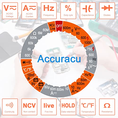 Digital Multimeter Backlight Lcd Display Led Intelligent Indicator Jack Ohmmeter With Ncv Function Measures Current Voltage Amp Resistance Diodes Frequency/Duty Continuity Capacitance For Automotive #TOP2
