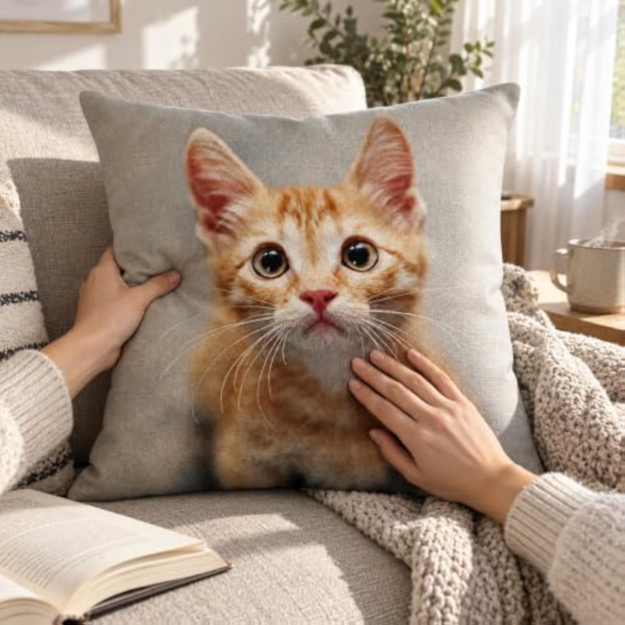 Minimalist Cat Linen Cushion Cover 45x45cm, Decorative