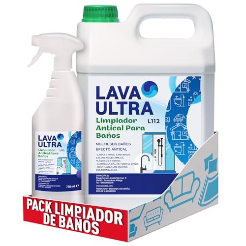 L112 Limpiador Antical Baños 5L+Spray 750ml-Antical Profesional para Mamparas,Grifos y Baldosas-Ideal para Cromo y Sanitarios de Color-Elimina Cal,Manchas y Suciedad.Mentol.