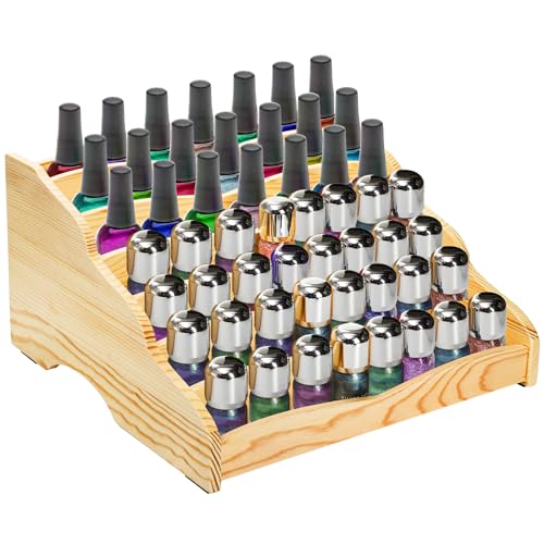 Image of Hedume Nail Polish Organizer Rack, 7 Tier Wooden Nail Polish Display Stand, No Assembly Required, Countertop Stand Display for Nails Polishs, Makeup, Essential Oil, Glasses