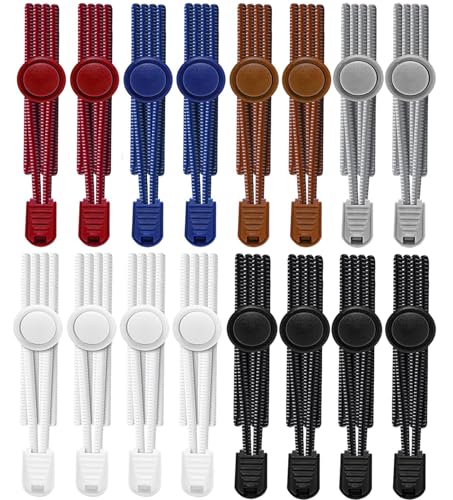 BetterJonny 8 Paare Elastische Schnürsenkel Ohne Binden, Sport Elastische Schnürsenkel mit Schnellverschluss Gummi Schnellschnürsystem für Kinder Senioren Herren Damen Schwarz Weiß Grau