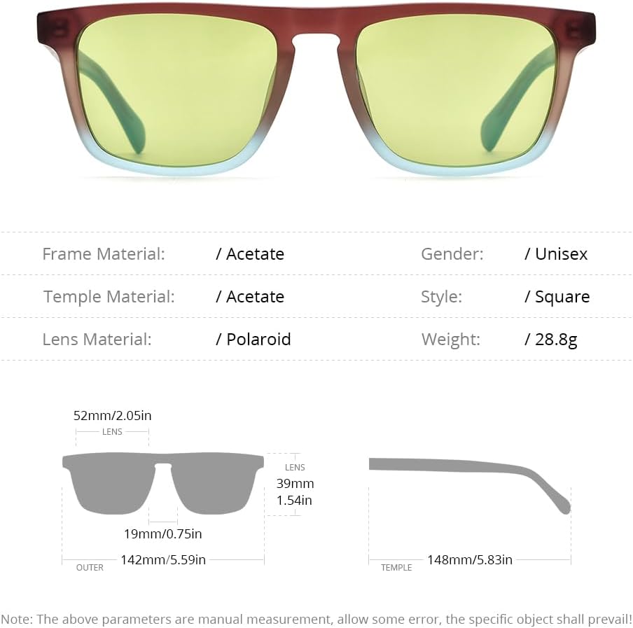 HEPIDEM Matte Acetate Vintage Retro Square Polarized Sunglasses for Men UV400 UV Protection Sun Glasses - Image 7