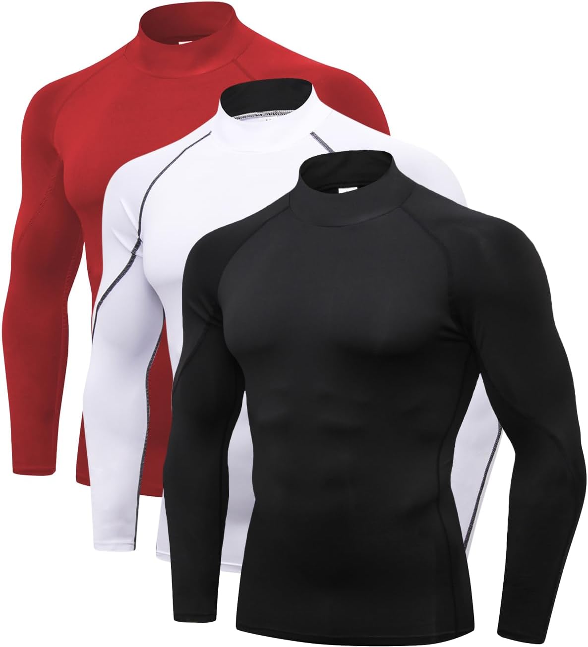 2/3 Pack Men's Compression Shirts Long Sleeve Workout Shirts Mock Turtleneck Athletic Base Layer Active Undershirts Tops
