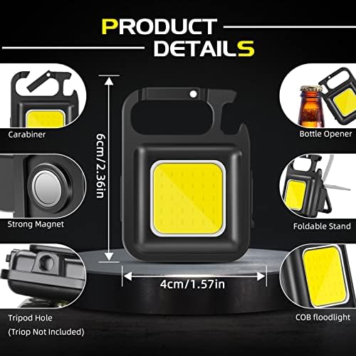 Small Flashlight, 2pc Mini Multifunctional Keychain Emergency Light COB Mini Flashlight with 4 Light Modes, 500 Lumen Portable Mini LED Work Light, Portable Magnetic Waterproof Keyring Torch