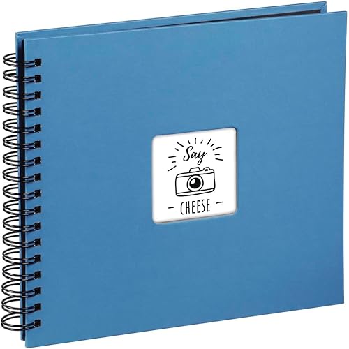 Hama Fine Art Photo Album, 50 Black Pages (25 Sheets), Spiral Album 28 x 24 cm, with Cut-Out Window in which can be Inserted, Azure Blue