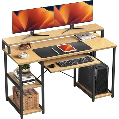 Image of Un-Desk Nova Computer Table for Home Office and Study Table with 3 Shelf Workstation Desk for Desktop Pc Laptop and Gaming with Keyboard Tray Reversible Shelf Left and Right 150 CM Oyster Cream