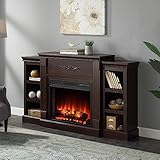 BELLEZE Modern Electric Fireplace Mantel TV Stand & Media Entertainment Center for TVs up to 68 Inches with Energy-Efficient Heater and Side Book Shelves - Lenore (Brown)