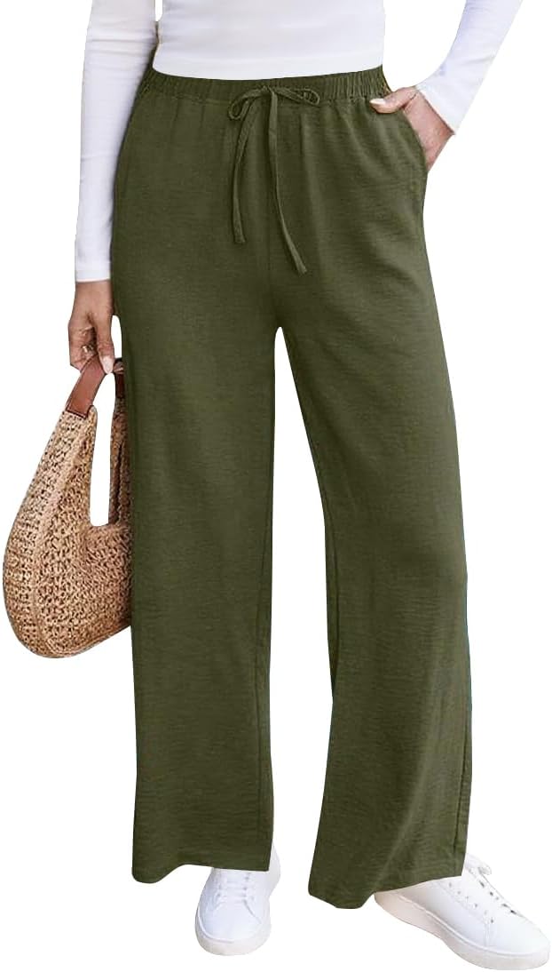 COCOMARTS Women Pants Wide Leg High Waist Palazzo Pants Casual Loose Flowy Lounge Pant Boho 2026 Vacation Outfits with Pocket