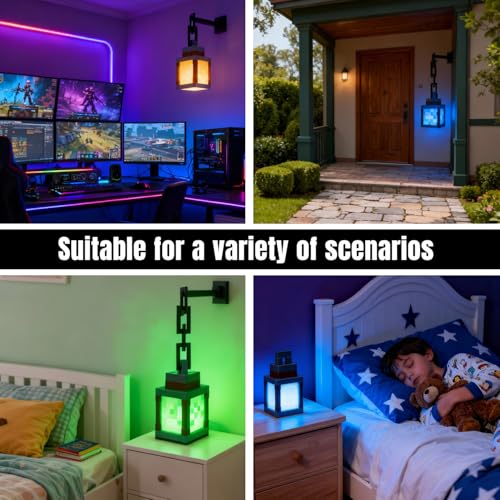 Image of LOUHH Pixelated Lantern Night Light, 16 Color LED Wall Night Light with Remote Control - Rechargeable Retro Pixel Style Table Lamp for Game Room Kids Room Decor and Children's Gifts