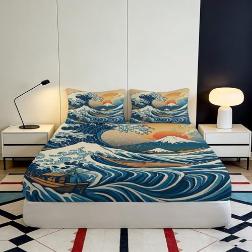Drap-housse matelas vagues 140x200 microfibre couvre-matelas lavable