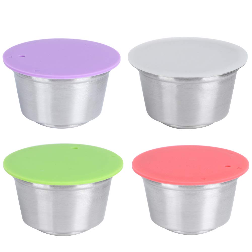 Cápsula de Café Recargable, Taza de Filtro de Café de Acero Inoxidable Reutilizable Compatible con Cafetera Dolce Gusto con Tapa de Silicona(白色)