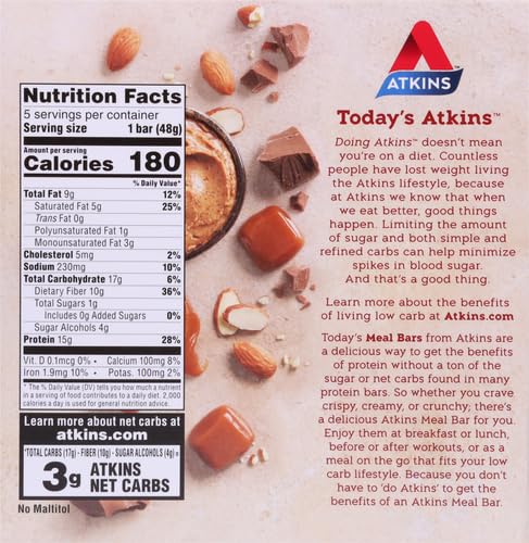 Atkins 405900 Chocolate Almond Caramel Bar, Keto-Friendly thumb #2