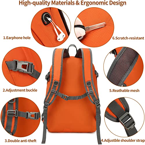Jielv 30L Lightweight Foldable Waterproof Packable Daypack Small Hiking Backpack Travel Camping Outdoor For Men Women(Orange) #TOP6