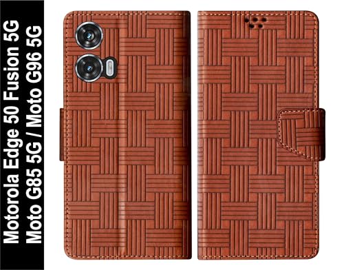 Image of SBMS Flip Cover for Motorola Moto Edge 50 Fusion 5G / Moto G96 / Moto G85 Back Cover Case with Magnatic Closure|Inbuilt Stand|Card & Money Pocket (Mat Tan)