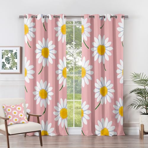 Daisy Decor Nursery - Daisy Curtains for Bedroom Living Room - Cute Floral Botanical Blackout Curtains, Flower Pink Eyelet Curtains & Drapes, 66 x 54 Inch (Width x Drop) 2 Panels - Image 2