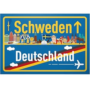 DankeDir! Schweden Deutschland Ortsschild - Schild 30 x 20 cm - Geschenk Idee Gutschein Reise Urlaub Reisegutschein Männer & Frauen Geldgeschenk Abschiedskarte Geschenkidee Deko Karte