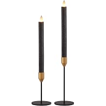 Black and Gold Candle Holder Set with 3D Moving Flame Taper Candles, Remote Control Timer, Safe Flameless Design for Home, Dining, and Festive Decor