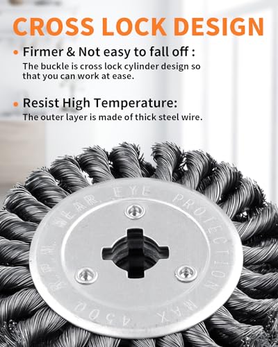 Image of 4.7 inchx 4 inch Twisted Steel Wire Wheel Multi Surface Texturing, 0.02 inch Coarse Knotted Wire Brush Drum Surface Conditioning Tool for Metal Removing Rust Wood Grain Restoration-3 /4 Quad Keyway