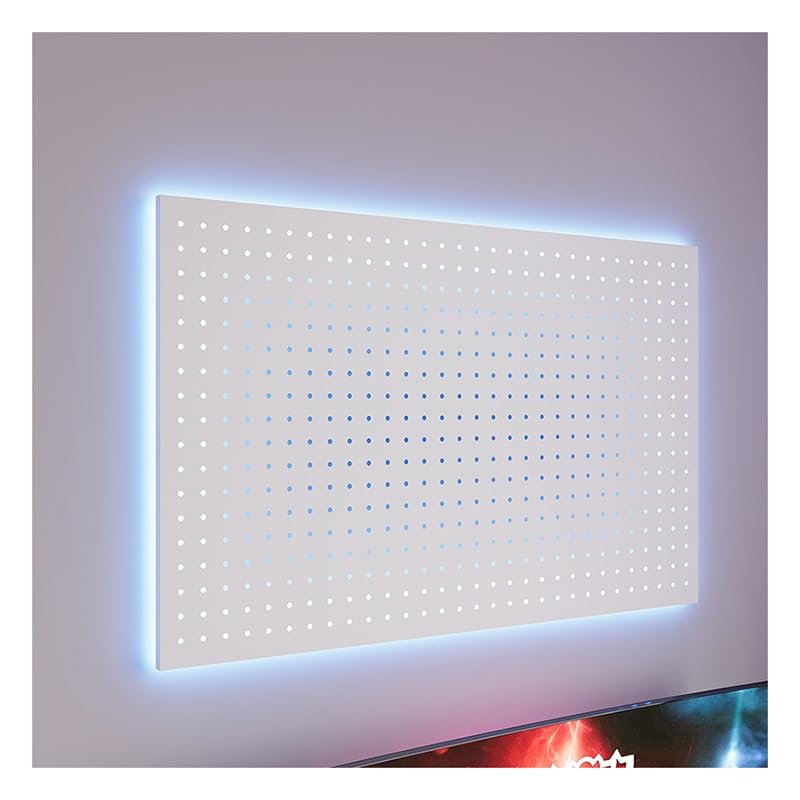 Wytrzymałe metalowe panele ze światłami LED, montowany na ścianie, organizer do pokoju gier i warsztatu, 60 x 50 cm, biała tablica na narzędzia i akcesoria