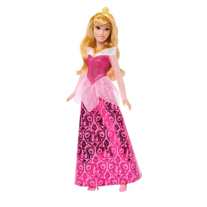Mattel Disney Princesses Enchanted Stories – Poupée Aurora Fashion – Poupée de la Belle au bois dormant avec robe rose étincelante, diadème et accessoires, jouet...