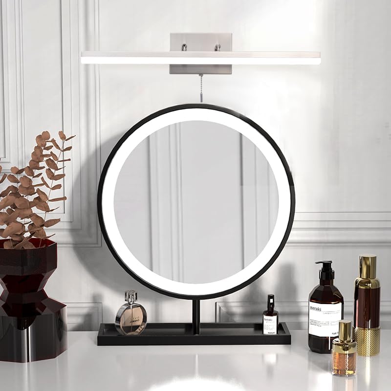 Image of 24 Inch Modern Brushed Nickel Bathroom Light Fixture, 180 Rotatable LED Chrome Vanity Light Bar for Over-Mirror Use, 12W Bathroom Sconce Wall Lighting with Switch on /Off
