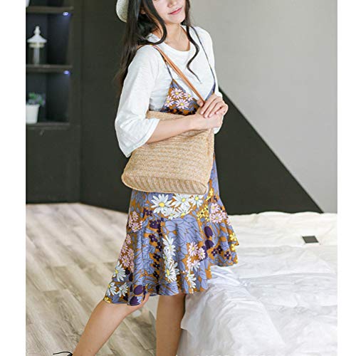 TENDYCOCO Bolsa feminina de verão para praia, bolsa de palha, bolsa de ombro, bolsa de mão - bege cl