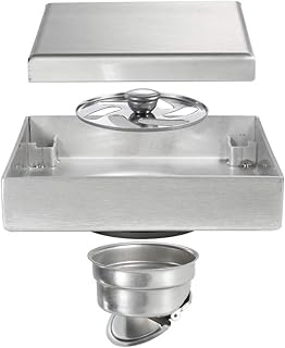 Scarico a Pavimento Spazzolato Nascosto Canalina per Doccia in Acciaio Inox Canaletta di Scarico Antiodore Doccia a Pavimento Piletta Doccia Quadrato Piletta Drenaggio per Bagno, 120 mm × 120 mm