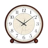 Maxspace Wooden Table Clock,8in Silent Non-Ticking Desk Clock,Battery Operated Desktop Analog Clock for Living Room Bedroom Kitchen Office Classroom Decor (Walnut - Map)