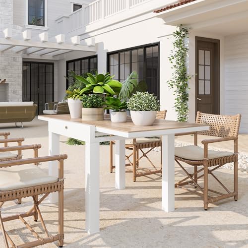 Outsunny Mesa de Jardín Extensible 80/160x80x75 cm, Mesa de Comedor Rectangular de Aluminio para 4-6 Personas con Tapa de PSPC, para Patio, Terraza, Balcón y Exteriores, Blanca - imagen 8