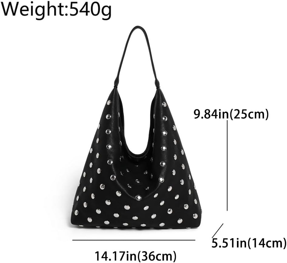 Studded Hobo Bags for Women Soft Vegan Leather Studded Shoulder Handbag Slouchy Tote Purses - Image 6