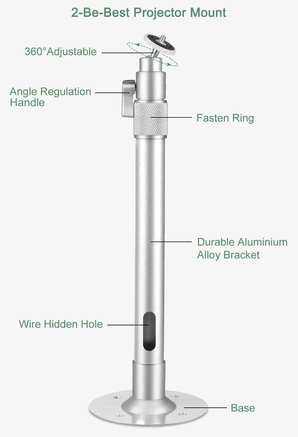 2 Be Best Upgraded Long Projector Mount, Universal Extendable Projector Ceiling Mount Projectors Wall Mount 23-42 IN / 58-105 CM 360° Adjustable Sliver High Profile Projectors Mount Silver High End