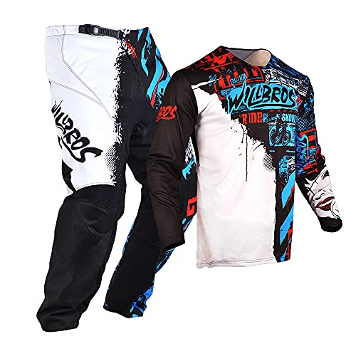 Willbros Jugend Jersey Hose Combo Kinder MX Motocross Getriebesatz Kinder Rennanzug Offroad MTB ATV Motorrad Jungen Mädchen Blau YXL