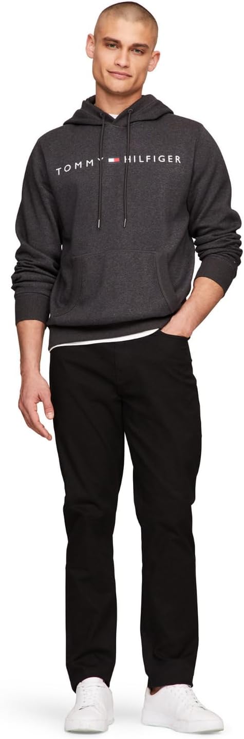 Tommy Hilfiger mens Logo Hooded Sweatshirt, Grey Heather, Large - Image 3