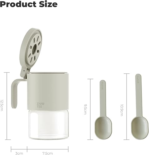 Miniatura 4 de Zuutii Tarros de especias de vidrio a prueba de humedad con cucharas, juego de 4 botellas de especias de 10 oz/10.1 fl oz, mini tarros de