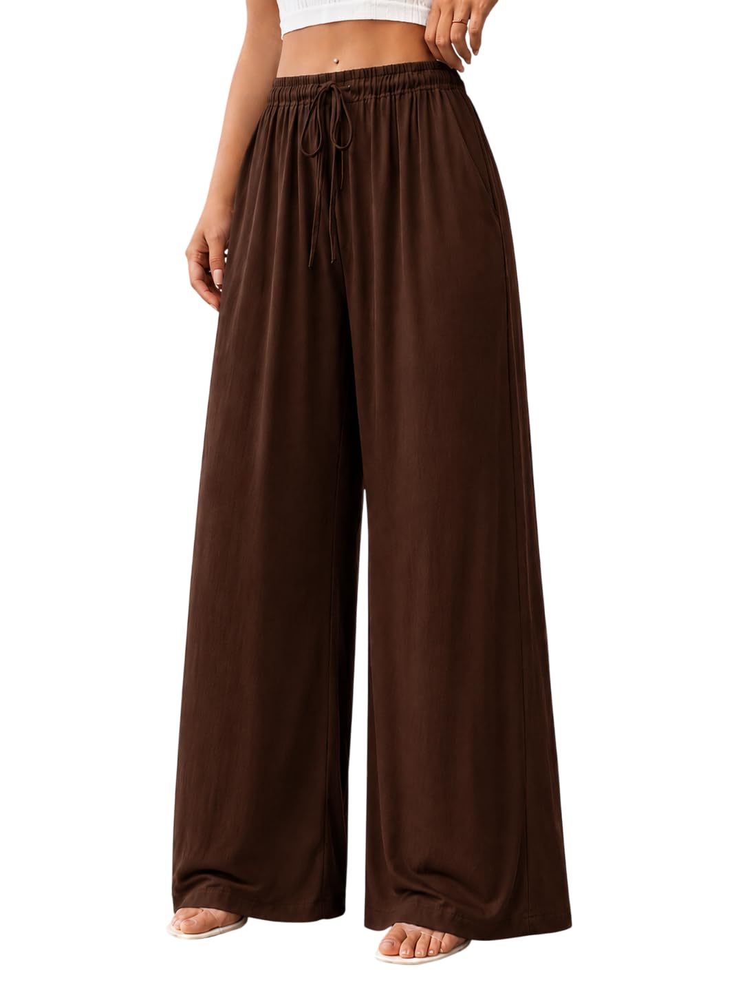 preneum Women's High Waist Wide Leg Palazzo Pants with Drawstring Lightweight Casual Travel Trousers Side Pockets Relaxed Fit Plus-picture-47