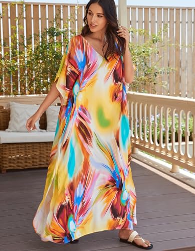 Image of NFVNKJ Women's Plus Size Beach Lounge Kaftan Maxi Dress Swimsuit Coverup for Women